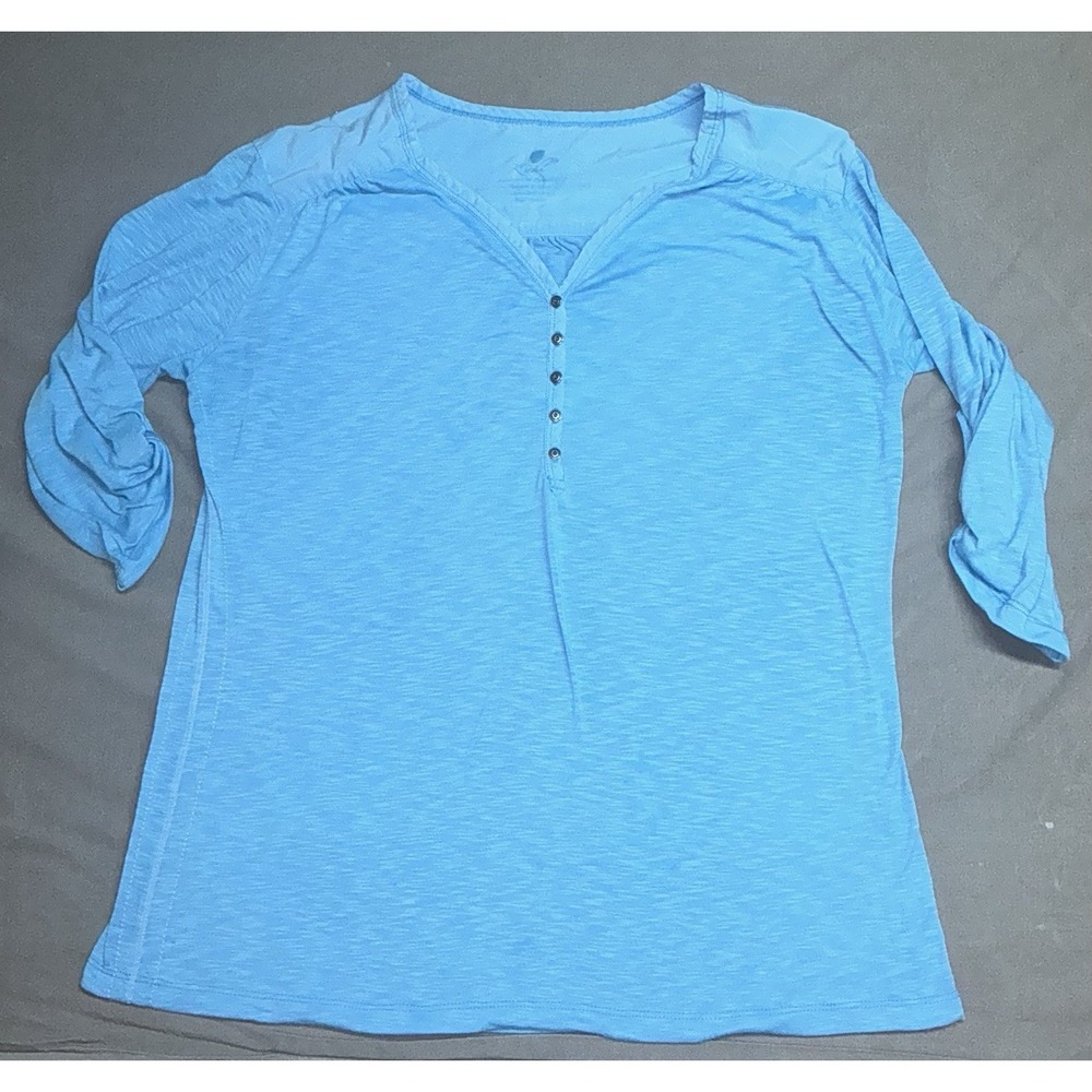 Kuhl Shasta 3/4 Henley Top Women Large Blue Performance AKTIV UPF 30 Hiking